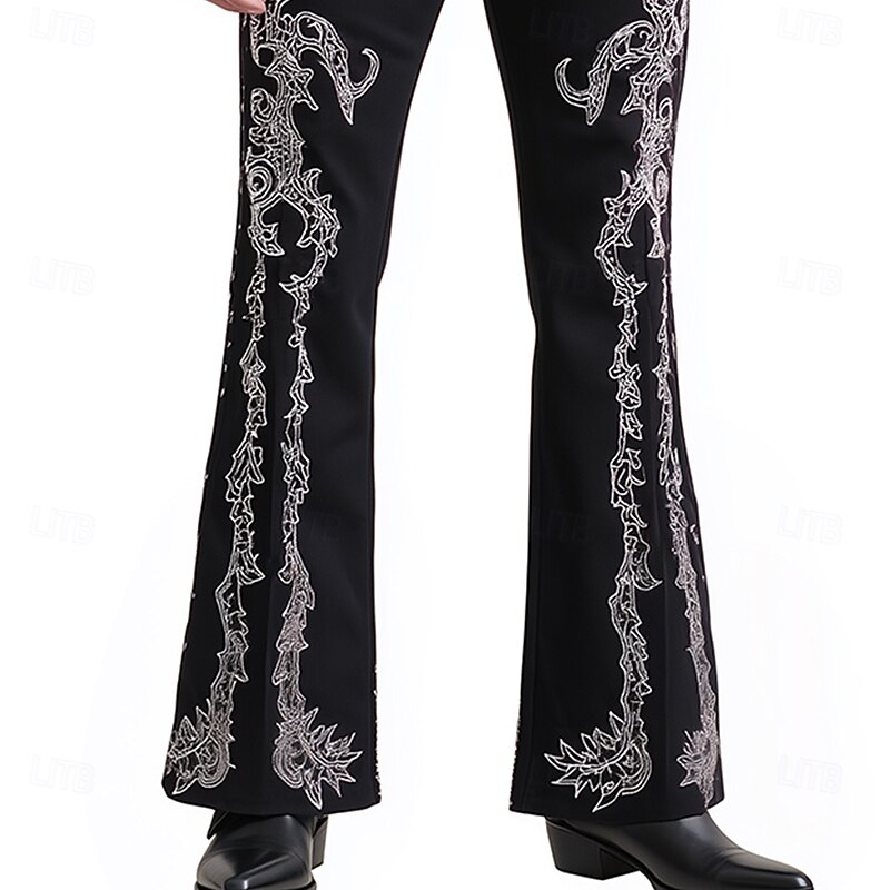 Men's Floral Print Flowers Disco Pants 60s 70s Bell Bottoms Mid Waist Western Vintage Retro Outdoor Vacation Casual Side Pockets Flared Leg Pants Trousers Spring Fall 3D Print Black Red Blue2
