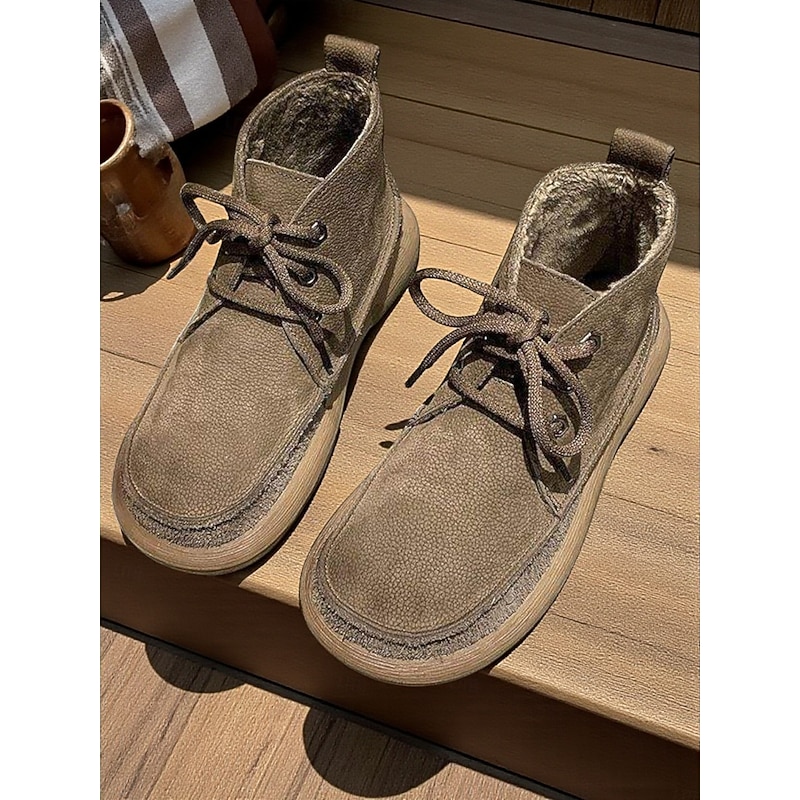 Women's Warm Fleece Lined Suede Ankle Boots - Cozy Lace-Up Winter Casual Shoes for Outdoor and Everyday Wear