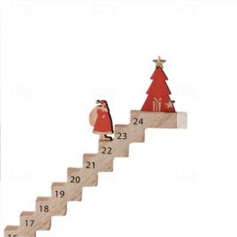 Wooden Advents Calendar with Stairs Design Retro Wooden Table Ornaments for Home/Office2