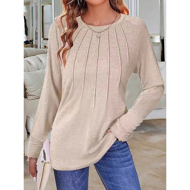 Women's Blouse Solid Color Elegant Vintage Stylish Long Sleeve Crew Neck Regular Tops Daily Pink Blue Purple Green Beige Spring Fall4