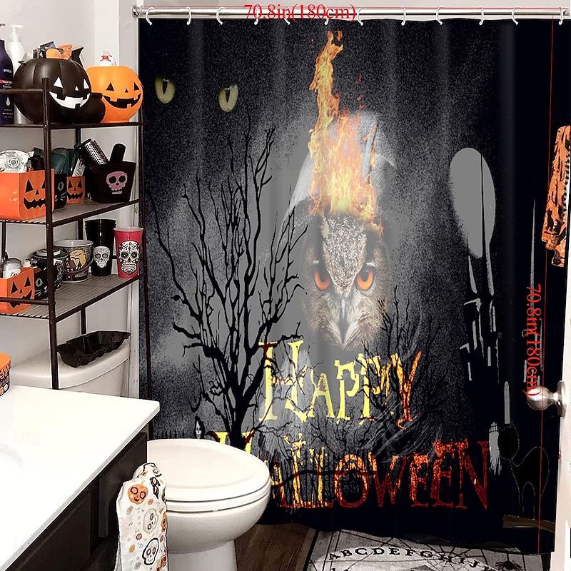 Halloween Shower Curtains Scary Skull Skeleton Ghost Pumpkin Design Waterproof Polyester Fabric Bathroom Decor Set with 12 Hooks Spooky Horror Haunted House Holiday Seasonal Decoration4