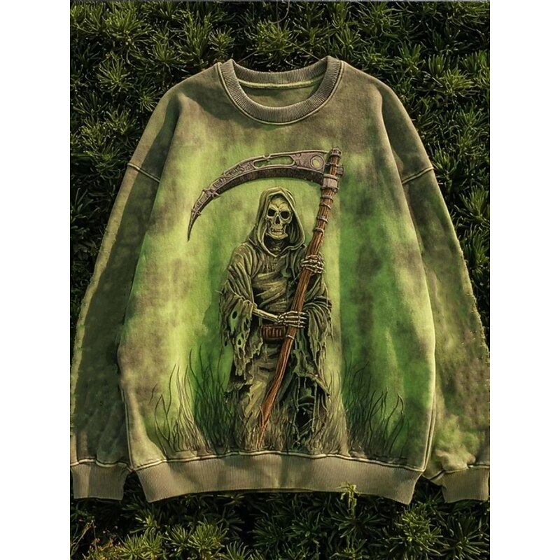 Women's Pullover Sweatshirt Skull Halloween Casual Long Sleeve Crew Neck Regular Tops Dailywear Casual Sports Green Fall Winter