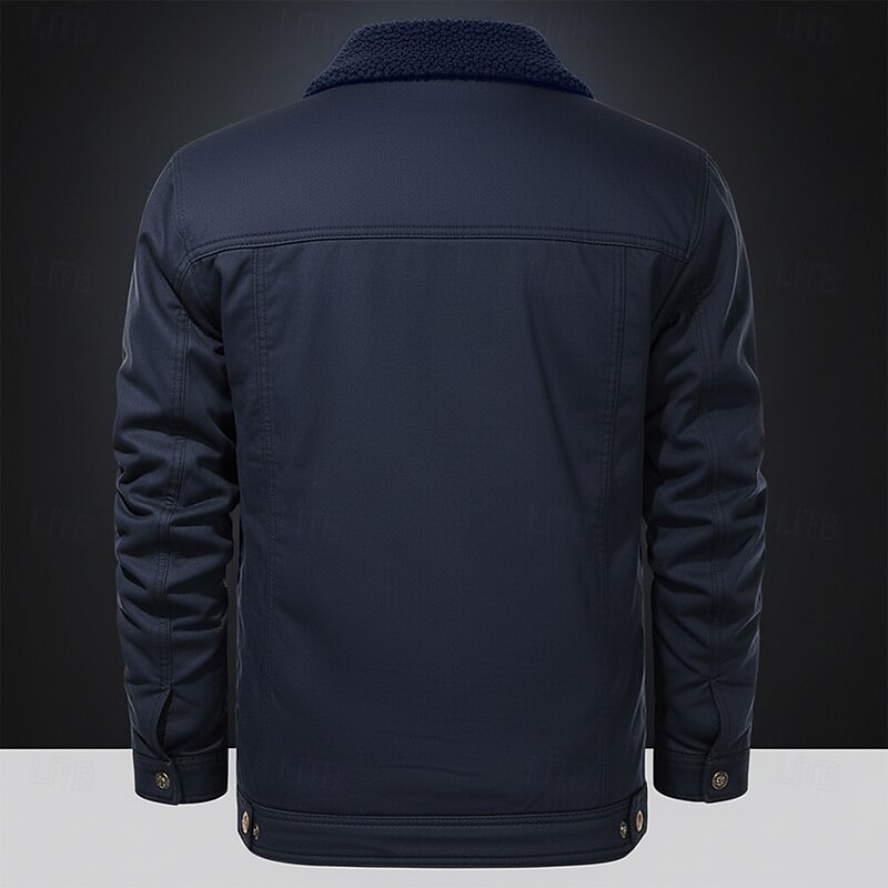 Men's Fleece Jacket Cargo Jacket Sherpa Jacket Thermal Warm Vintage Casual Outdoor Home Multiple Pockets Cotton Jackets Winter Coats Fall Winter Fleece Turn-Down Collar Long Sleeve Dark Blue2