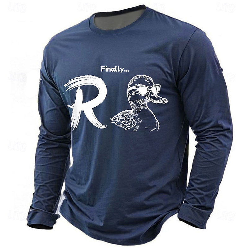 Men's R-Duck Funny Slang T Shirt Long Sleeve T shirt 3D Print Crew Neck Shirt Fashion Daily Basic Street Casual Daily Black Blue Green Summer Spring Clothing Apparel S M L XL XXL XXXL