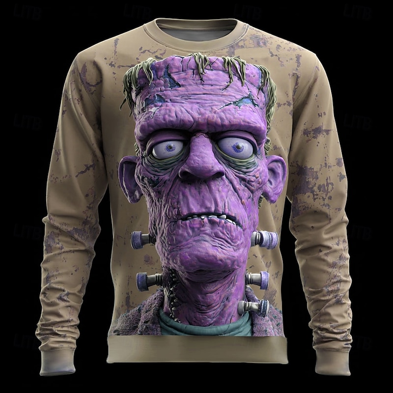 Halloween Men's Zombies 3D Sweatshirt Punk Party Crew Neck Vacation Blue Brown Crewneck 3D All Seasons Designer3