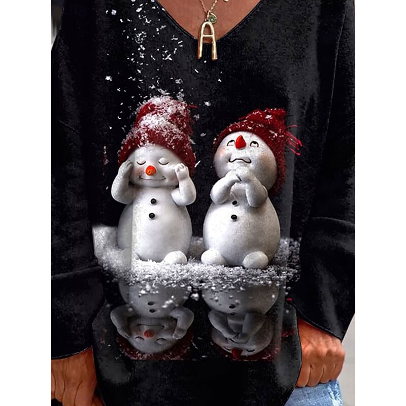 Christmas Women's T Shirt Graphic Christmas Elegant Fashion Casual Long Sleeve V Neck Regular Tops Daily Weekend Print Black Spring Fall Winter2