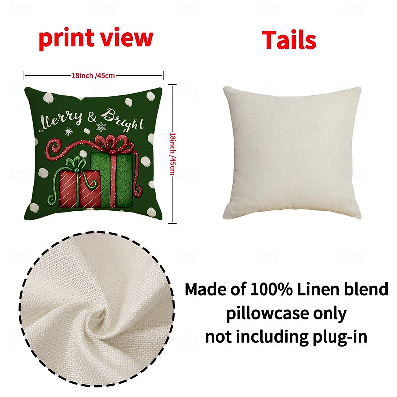Christmas Pillow Covers, Linen Santa Print Decorative Sofa Cushions, Holiday Home Throw Pillows for Living Room & Bedroom2