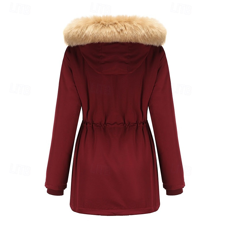 Women's Winter Coat Parka Warm Comfortable Zipper Pocket With Belt Casual Solid Color Vacation Street Daily Wear Going out Regular Hooded Regular Fit Long Sleeve Outerwear Navy Black Pink Fall Winter4