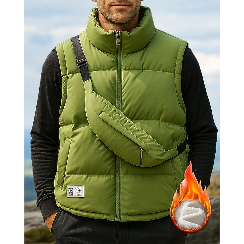 Men's Hiking Jacket Puffer Vest Thermal Vest Sleeveless Top Outdoor Thermal Warm Winter Zipper Polyester Black White Green Hunting Fishing Climbing4