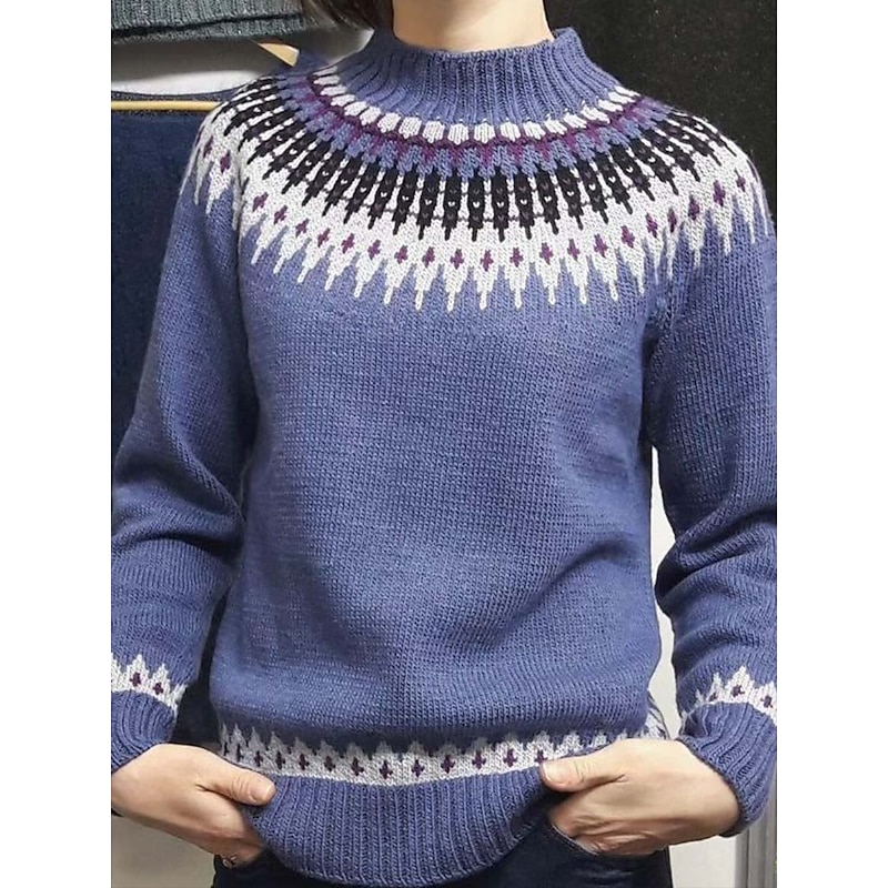 Women's Fair Isle Sweater Pullover Elegant Vintage Streetwear Geometric Ribbed Crew Neck Floral Long Sleeve Regular Tops Knit School Outdoor Home White Red Spring Fall
