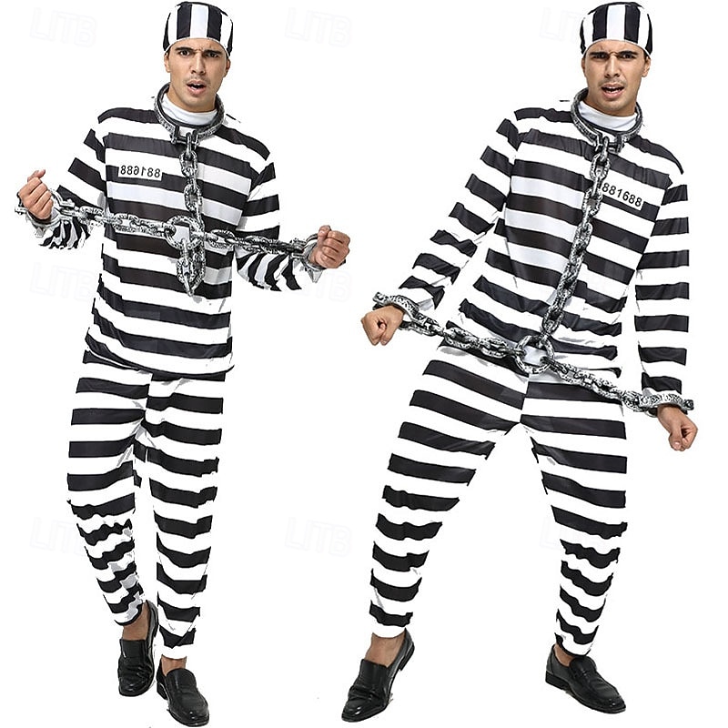 Prisoner Halloween Outfits Fancy Costume Funny Costume Adults' Men's Halloween Carnival Performance Party Easy Halloween Costumes Dress Up