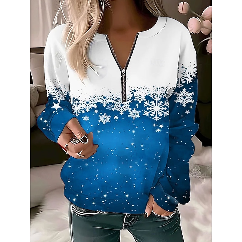 Women's Pullover Sweatshirt Zip Up Sweatshirts Graphic Snowflake Fashion Casual Long Sleeve Crew Neck Regular Tops Street Dailywear Casual Zipper Print Red Blue Purple Green Spring Fall Winter4
