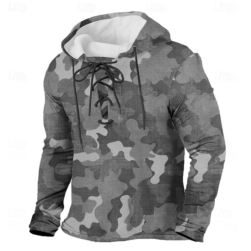 Men's Camo Camouflage Hoodie Sweatshirt Tactical Hooded Outdoor Hunting Blue Green Drawstring Fall Winter Designer3