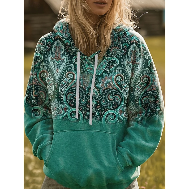 Women's 3D Print Vintage Boho Hoodie Patchwork Hoodie Sweatshirt Floral Pullover Sweatshirt Paisley Tribal Casual Long Sleeve Hooded Party Evening Wear Street Dailywear Spring Fall Winter