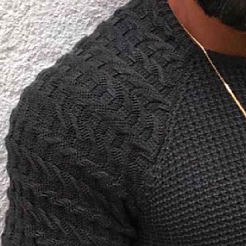 Men's Sweater Pullover Sweater Jumper Ribbed Cable Knit Regular Tops Knitted Slim Fit Plain Crew Neck Knitwear Contemporary Casual Daily Wear Clothing Apparel Fall Black S M L2