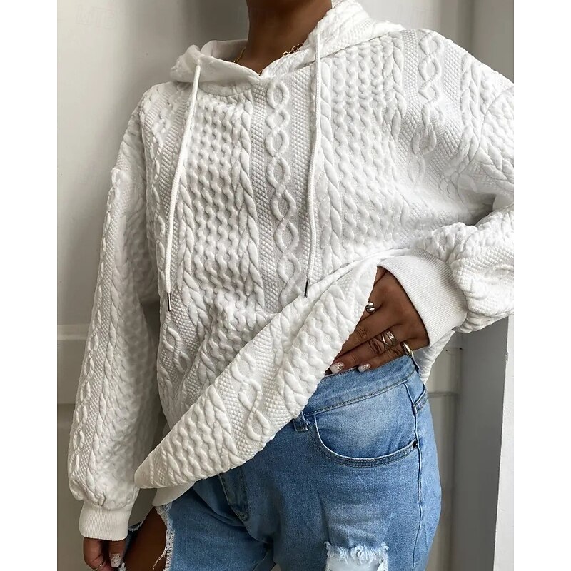Women's Pullover Hoodie Sweatshirt Plain Sports Fashion Casual Long Sleeve Hooded Regular Tops Street Dailywear Black White Fall Winter4