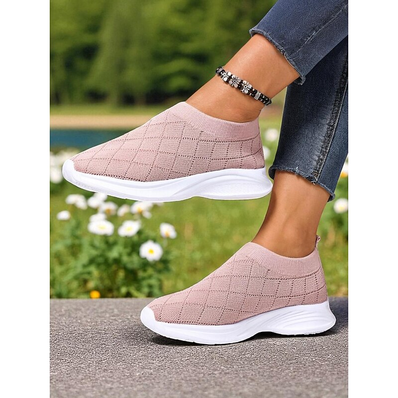 Women's Purple Flyknit Slip-On Sneakers – Lightweight Breathable Walking Shoes for Outdoor Sports, Travel and Gym Training3