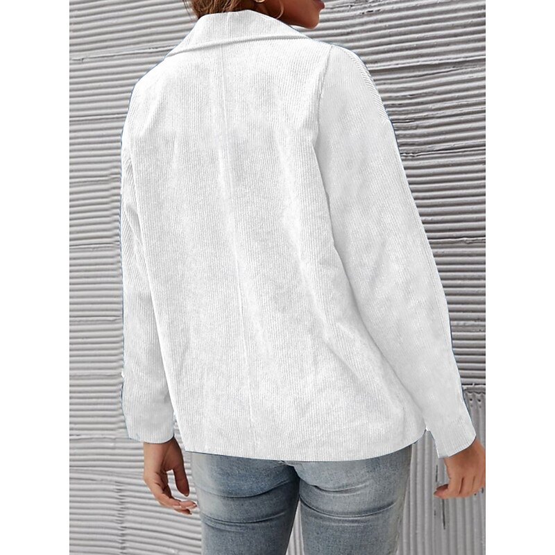 Women's Casual Jacket Comfortable Breathable Pocket Buttons Casual Plain Vacation Street Casual Daily Wear Single Breasted Regular Turndown Regular Fit Long Sleeve Outerwear White Blue Fuchsia Spring4