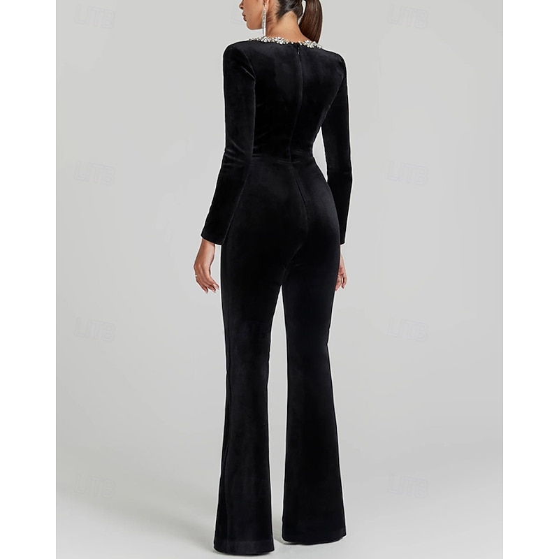 Women's Normal Jumpsuit Streetwear Solid Color Long Sleeve Square Neck Street Daily Regular Fit Black Fall4