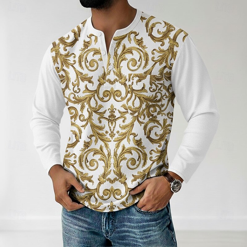 Men's Graphic Paisley Henley Shirt T shirt Tee Long Sleeve Retro Vintage Casual Casual Spring Fall All Seasons Black White Blue Orange Henley Henley T-Shirt4