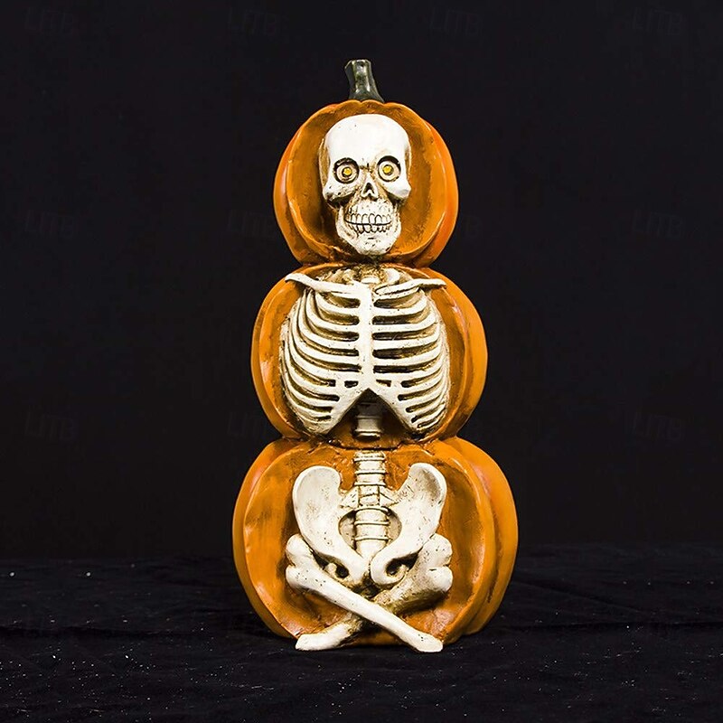 Halloween Decorations Pumpkin Skull Skeleton Desktop Ornaments Decoration for Halloween, Resin Material with LED Light Halloween Figurines Sculpture Decor3