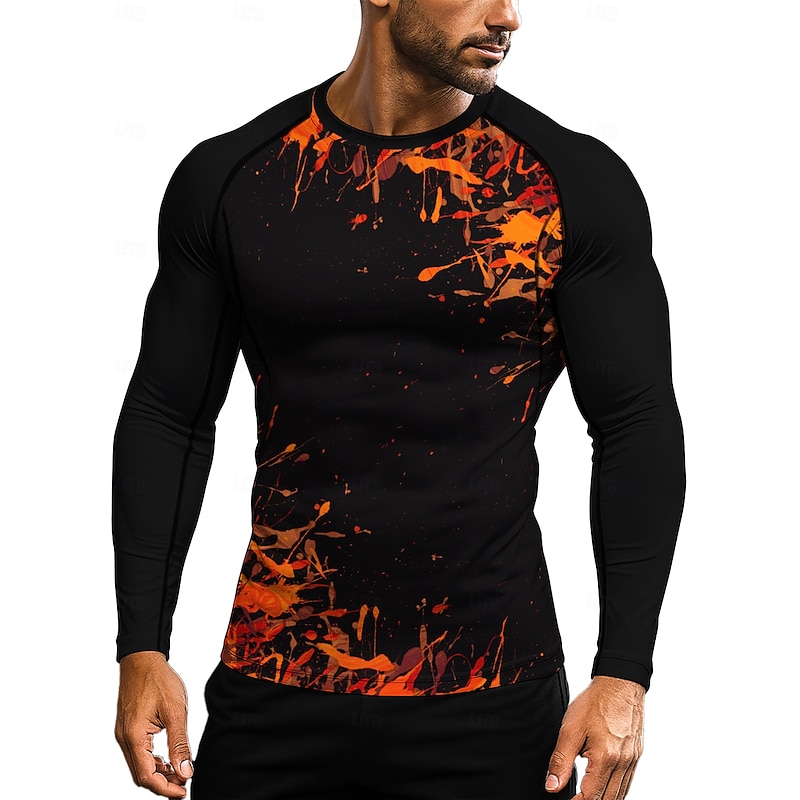 Men's Running T-Shirt Athletic Shirt Gym Shirt Fitness Shirt Workout Shirt Long Sleeve Tee Tshirt Abstract UPF 50 UV Resistant Soft Sweat wicking Mountain Bike / MTB Gym Workout Mountain Bike MTB4