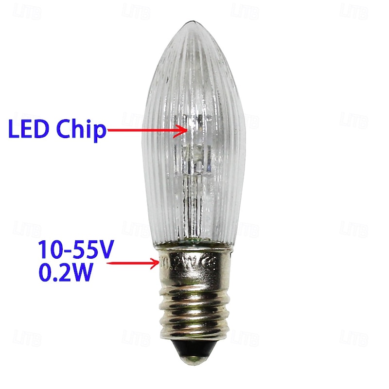 E10 LED Light Bulbs Warm White 10-55V Suit 17V 34V 55V 0.2W for Candle Arch Light Arch Candle Fairy Lights Tapered Candle Top Candle 2700K 10Pcs2