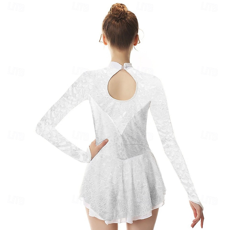 Figure Skating Dress Women's Girls' Ice Skating Dress Outfits White Yellow Dark Purple Spandex High Elasticity Professional Competition Skating Wear Fashion Long Sleeve Figure Skating3