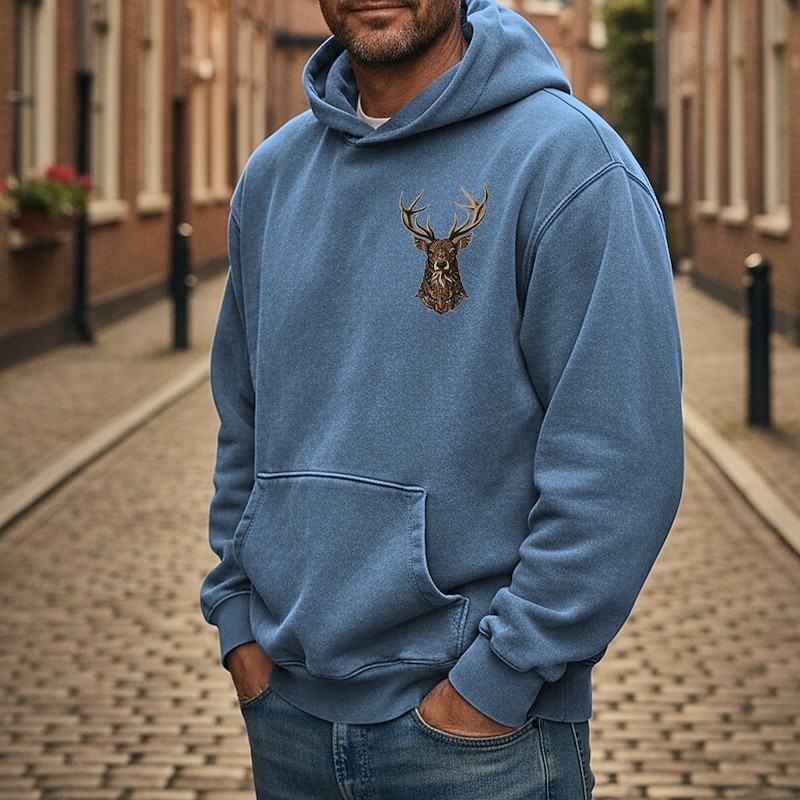Men's Hoodie Distressed Hoodie Black Yellow Pink Red Blue Hooded Reindeer Drawstring Pocket Front Pocket Sports & Outdoor Daily Holiday Cotton Streetwear Basic Casual Spring &  Fall Clothing Apparel4