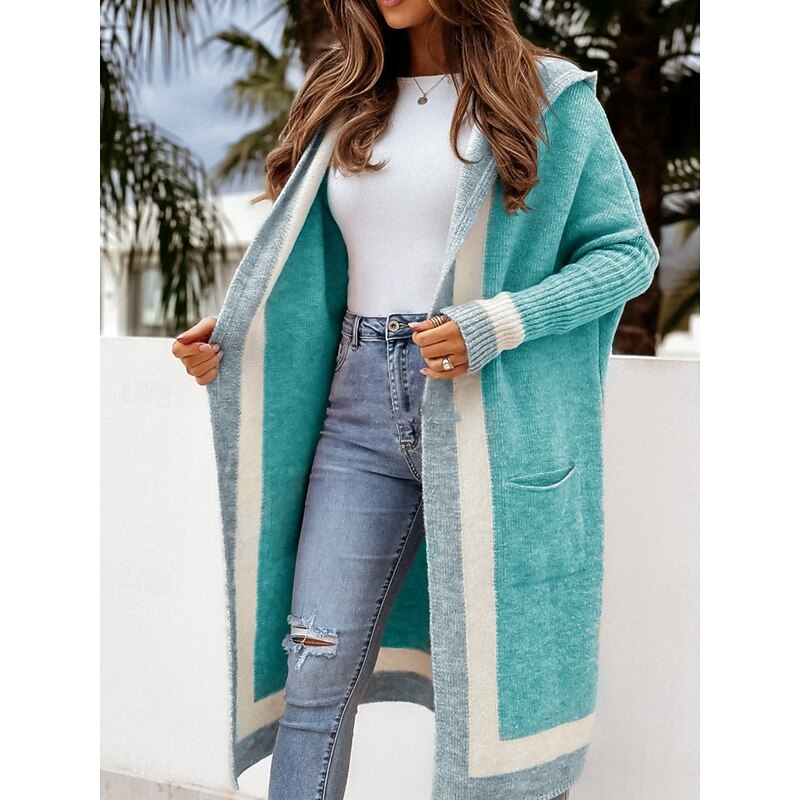 Women's Sweater Cardigan Elegant Fashion Streetwear Pure Color Hooded Pocket Knitted Long Sleeve Long Tops Knit Outdoor Daily Weekend Black Pink Fall Winter