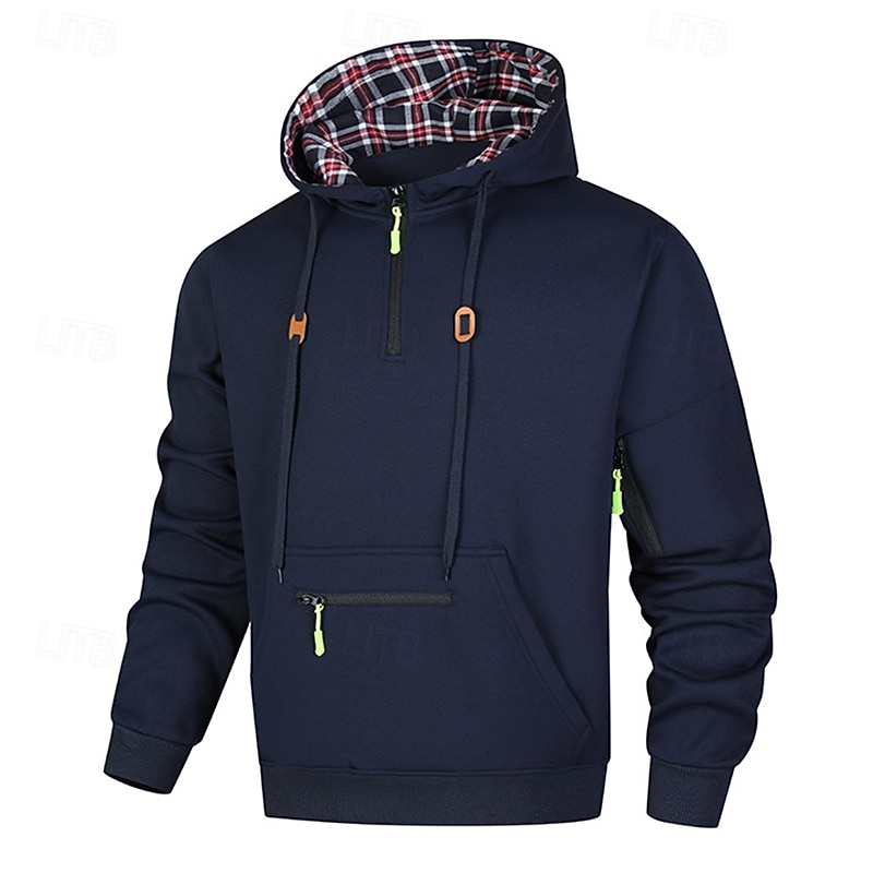 Men's Hoodie Quarter Zip Hoodie Tactical Hoodie Wine Red Black Navy Blue Brown Gray Hooded Plain Zipper Sports & Outdoor Casual Daily Streetwear Cool Sportswear Spring &  Fall Clothing Apparel Hoodies4