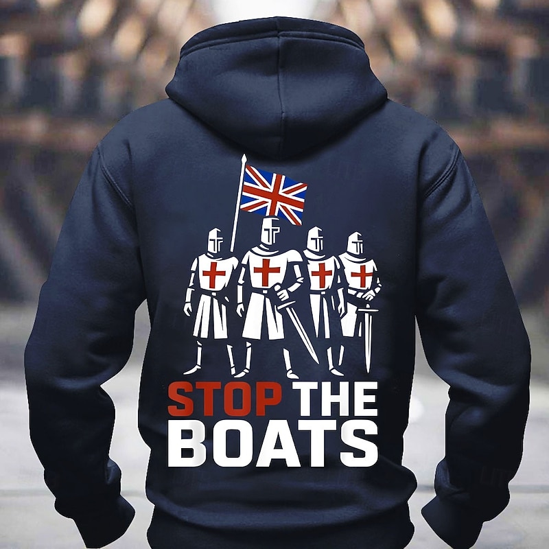 Men's Flag Knights Templar UK Hoodie Sweatshirt Sports Fashion Crew Neck Outdoor Office Streetwear Black Blue Drawstring 3D Fall Winter Designer3