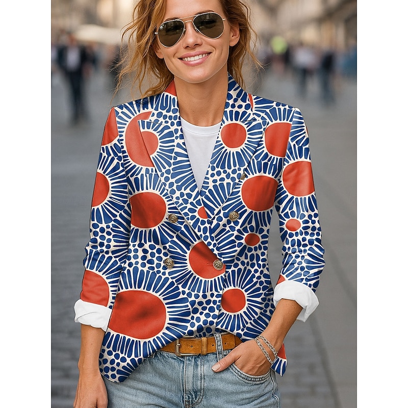 Women's Blazer Comfortable Breathable Buttons Print Fashion Casual Leopard Office Street Casual Daily Wear Double Breasted Regular Notch Lapel Regular Fit Long Sleeve Outerwear Black Yellow Red3