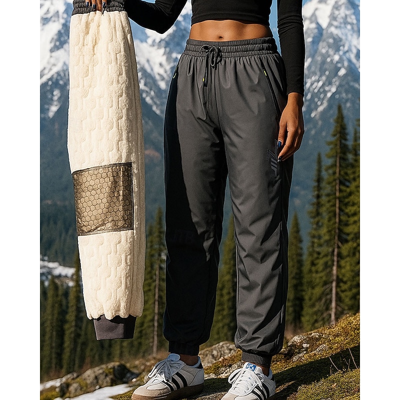 Men's Hiking Pants Trousers Fleece Pants Thermal Pants Winter Outdoor Regular Fit Thermal Warm Bottoms Pocket Elastic Waist Black Grey Camping / Hiking Running S M L XL XXL4