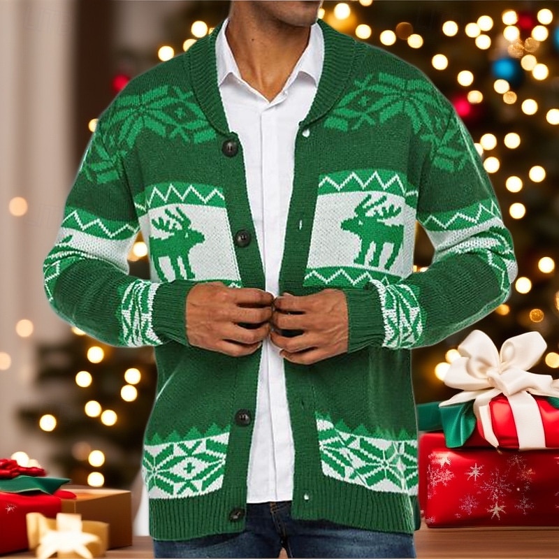 Men's Ugly Christmas Sweater Christmas Sweaters Sweater Cardigan Sweater Ribbed Knit Regular Tops Knitted Plain Shawl Lapel Vacation Fashion Casual Holiday Clothing Apparel Winter Spring &  Fall