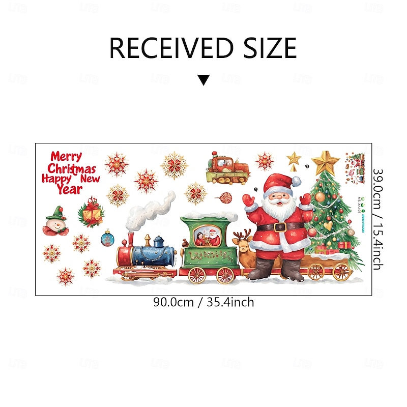 Christmas Sticker Wall Decals Cartoon Santa Claus Train Christmas Tree Gift Removable Vinyl Mural Holiday Party Background Wall Decoration For Bedroom Living Room3