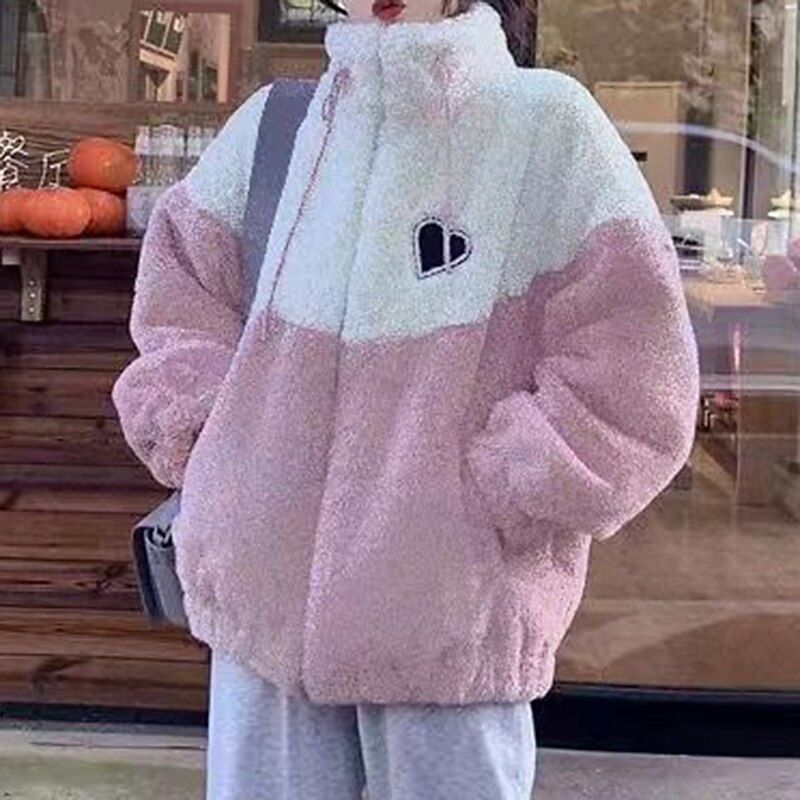 Women's Fuzzy Fleece Jacket Winter Coat with Pockets Long Sleeve Top Athleisure Color Block Windproof Warm Gym Outdoor Running Sportswear Activewear Pink Blue3