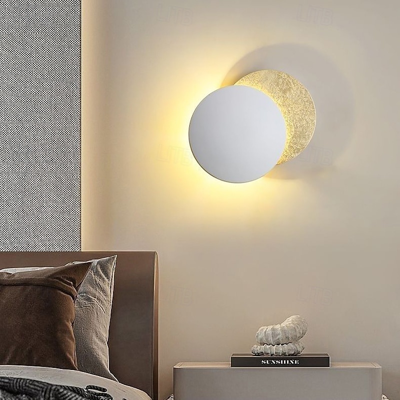 Modern Wall Sconces Round Resin lampshade Moon Solar Eclipse Art Wall Lamp Bathroom Vanity Light LED Wall Lights for Mirror Hallway Kitchen Living R Wall Mount Light Fixture2