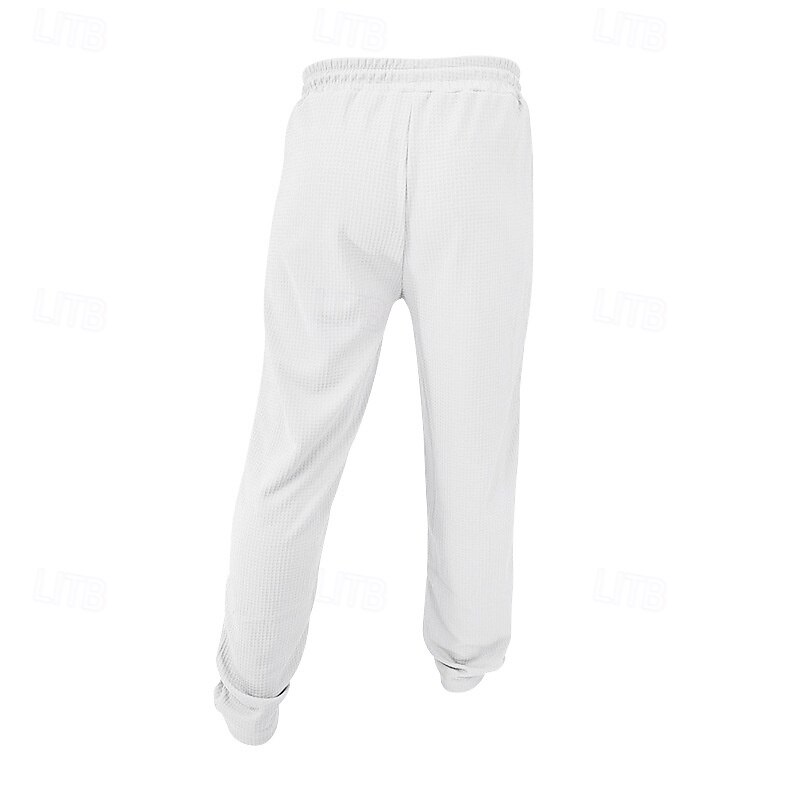 Men's Waffle Trousers Baggy Pants Buttons Plain Wearable Full Length Outdoor Daily Camping & Hiking Vacation Fashion Black White3