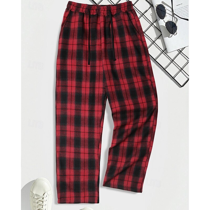 Men's Sweatpants Trousers Straight Leg Sweatpants Drawstring Pocket Elastic Waist Plaid Comfort Sports Outdoor Daily Fashion Casual ArmyGreen Black Micro-elastic3