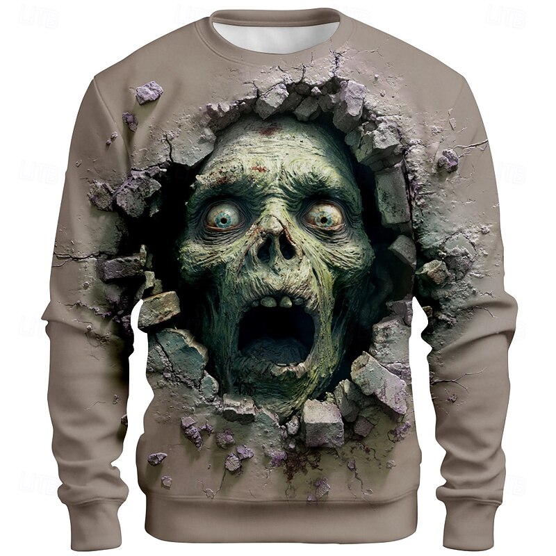 Halloween Men's Zombies 3D Sweatshirt Punk Party Crew Neck Vacation Light Green Green Crewneck 3D All Seasons Designer2