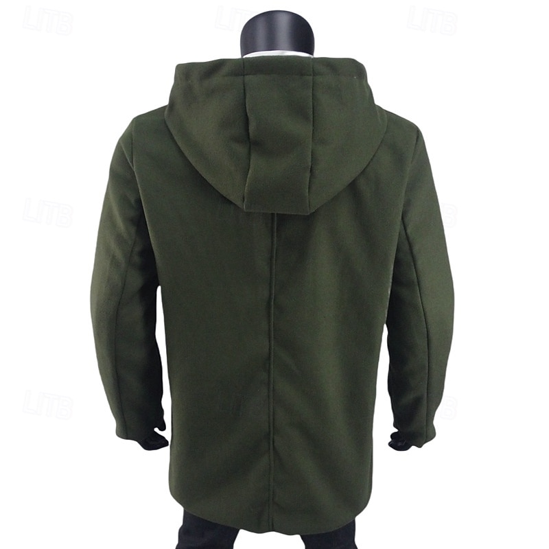 Men's Trench Coat Hoodied Jacket Trench Coat Casual Fall Winter Polyester Outerwear Clothing Apparel Classic Modern Plain Basic Hooded Zipper4