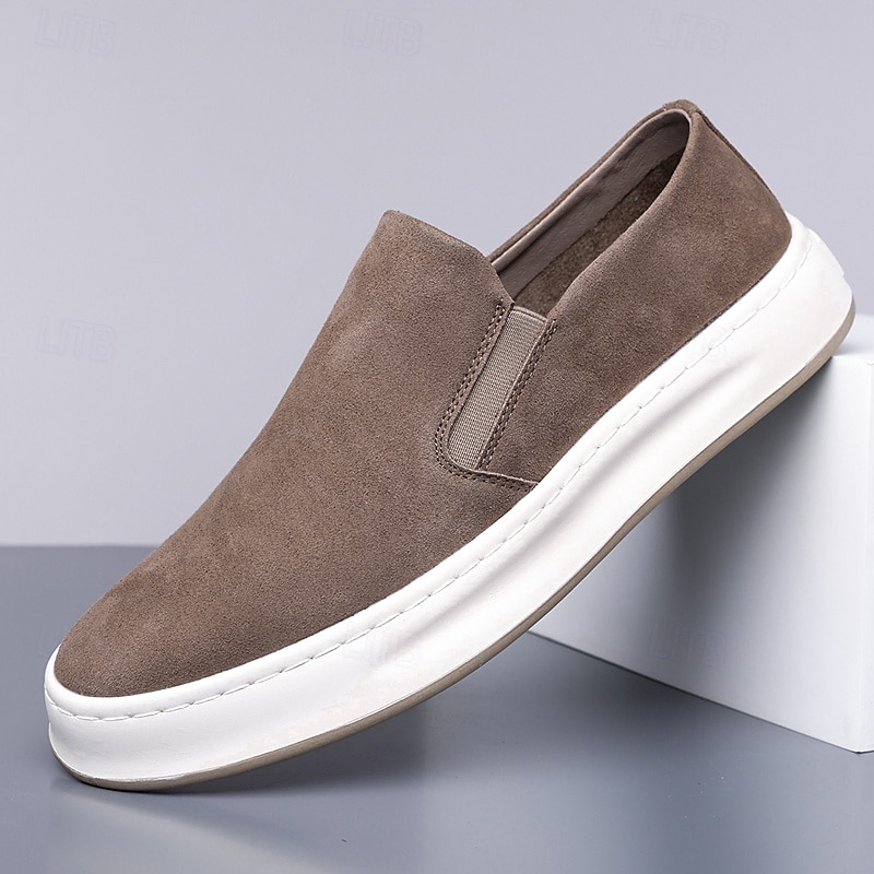 Men's Taupe Slip-On Sneakers with White Sole – Lightweight Casual Shoes for Spring, Summer and Street Style Fashion