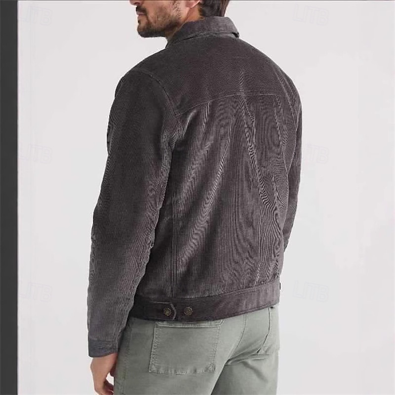 Men's Winter Jacket Corduroy Jacket Fleece Jacket Cargo Jacket Vacation Daily Thermal Warm Pocket Fleece Fall Winter Plain Fashion Streetwear Lapel Regular Coffee Jacket4
