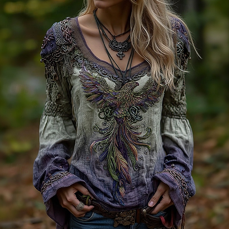 Women's T Shirt Tee Tee Top Graphic Fashion Stylish Long Sleeve Round Neck Regular Tops Daily Going out Weekend Print Purple Spring Fall