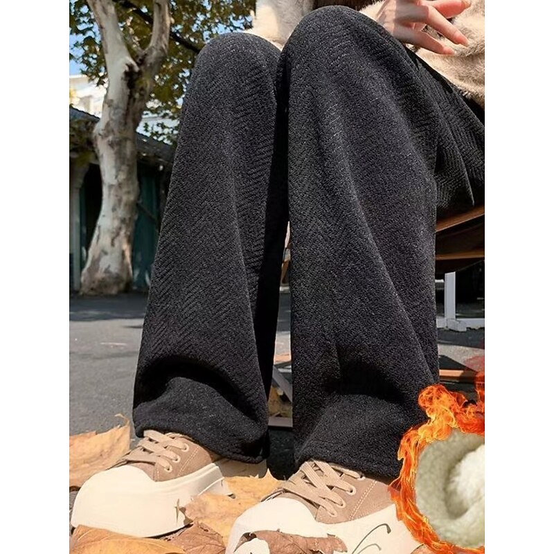 Women's Fleece Pants Wide Leg Chinos Vacation Fashion Basic Full Length High Waist Plain Elastic Waistband Comfy Soft Comfortable Stretchy Outdoor Street Black Beige Coffee Gray Spring Winter Regular3