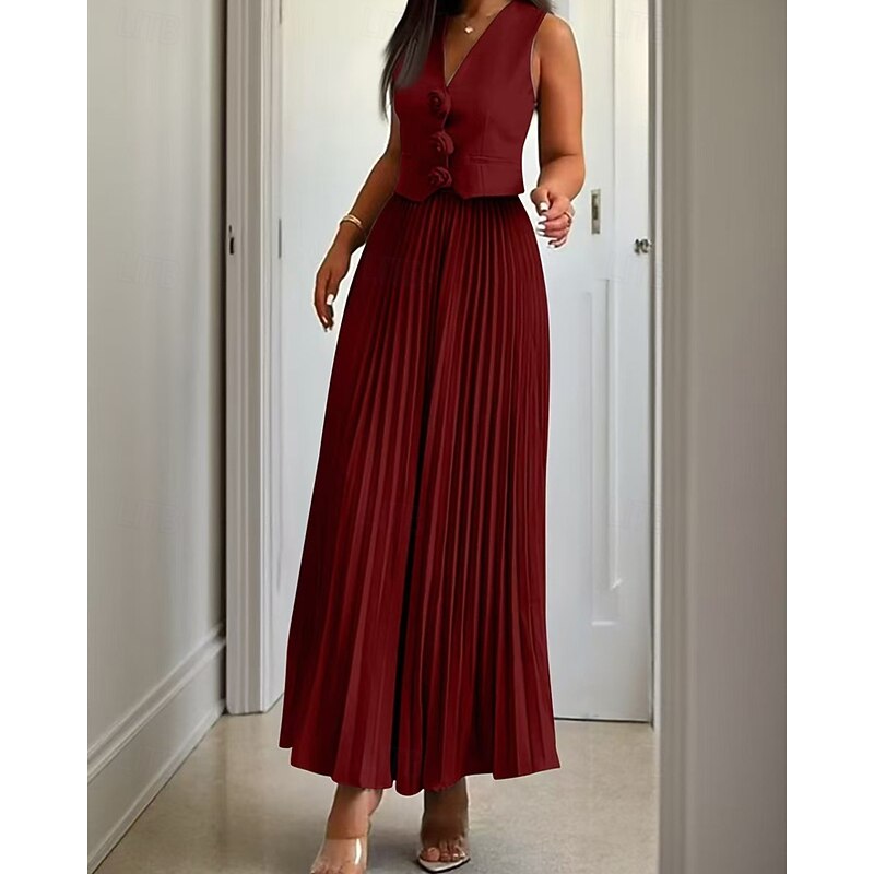 Women's Midi Dress Casual Dress Dress Set Satin Dress Elegant Fashion Modern Outdoor Daily Going out Regular Fit Plain Sleeveless V Neck Black Pink Wine Blue Spring Autumn2
