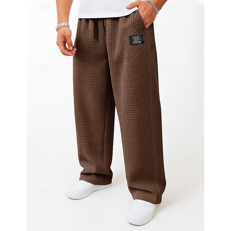 Men's Waffle Sweatpants Trousers Baggy Pants Open Bottom Sweatpants Drawstring Solid Color Comfort Full Length Outdoor Daily Streetwear Fashion Classic Style Black Navy Blue Inelastic4