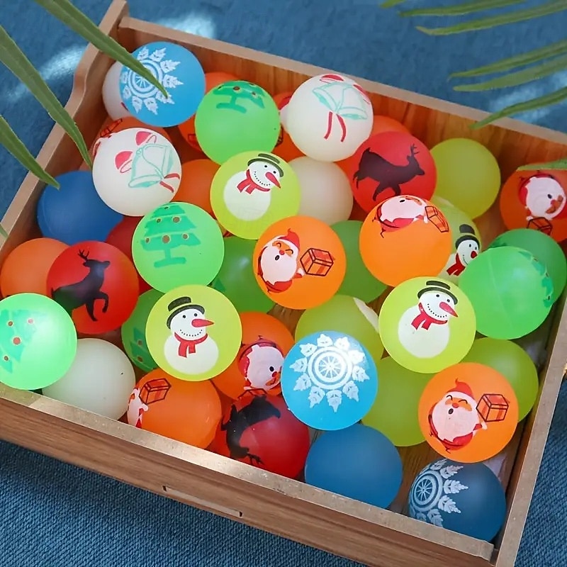 30/50pcs Glow-in-the-Dark Christmas Bouncy Balls, Non-Toxic Rubber Party Favors Featuring Santa, Reindeer, and Snowflakes, No Power Needed, Perfect for Xmas, Birthdays, Piñatas, Gift Bag Fillers, Durable Holiday Decorations for Party Planners2