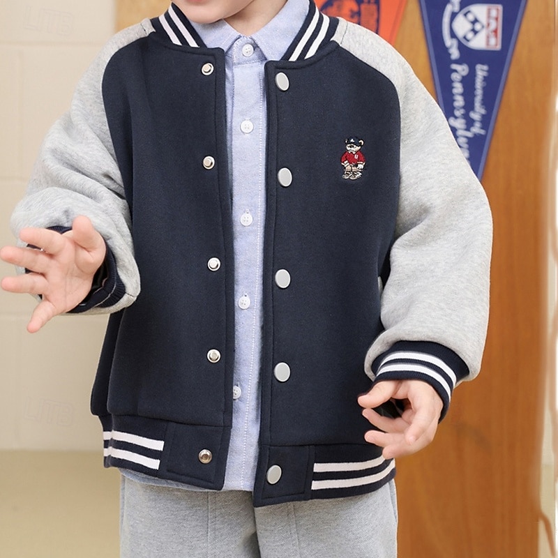 Kids Unisex Baseball Jackets Outerwear Color Block Long Sleeve Comfort Buttons Soft Coat Outdoor Cotton Fashion Daily Blue Sky Blue Spring Fall 4 years+4